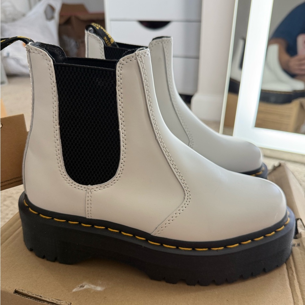 Urban Outfitters White Boots with Black Details